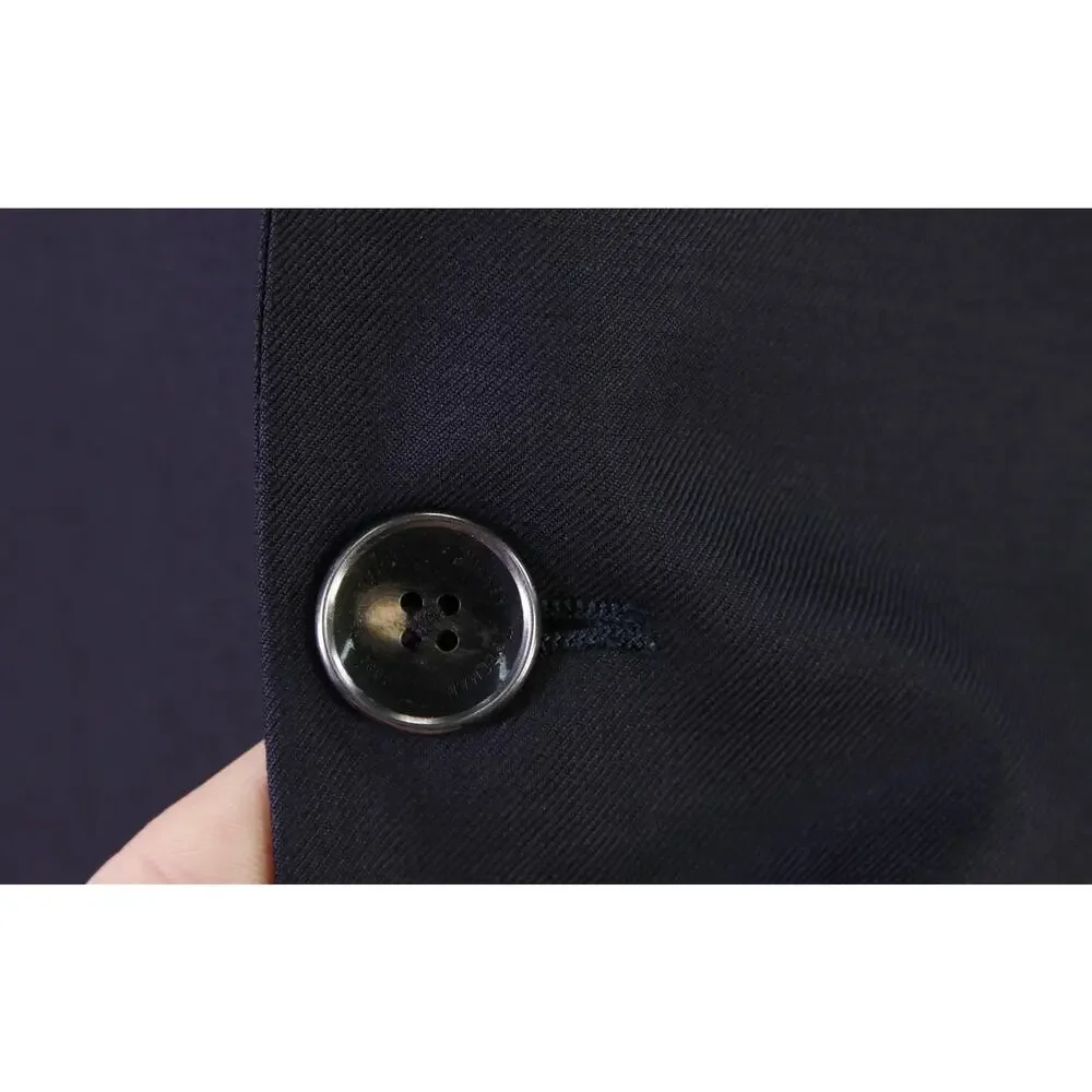 Hickey Freeman Traveler Navy Blue Metal Buttons Wool 2-Btn Blazer Jacket 46R